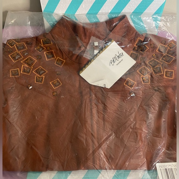 Bob Mackie Cinnamon Embellished Square Jeweled Denim Jacket NWT Women’s Plus 2X - Picture 3 of 10